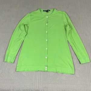 Devon & Jones Women's M Cardigan Green Cotton Modal Blend Warm Made in Peru